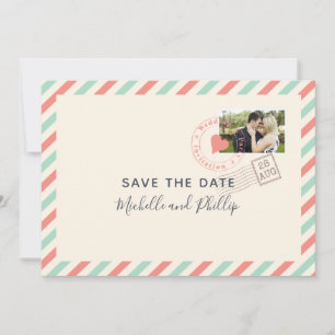 Trouwfoto opslaan vintage luchtpost save the date