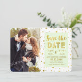 Trouwfoto Opslag Datum Muntgoud Confetti Save the  Date (Staand voorkant)