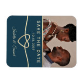 Trouwfoto opslag uitnodiging in marineblauw magneet (Horizontaal)