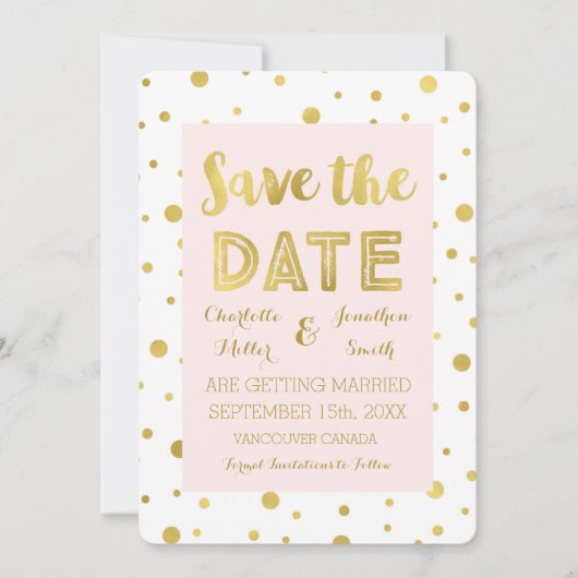 Trouwfoto opsparen Blush Goud Confetti Save the Da Date (Voorkant)