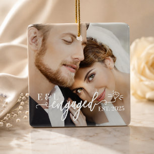 Trouwfoto-overlay voor verloofd paar keramisch ornament