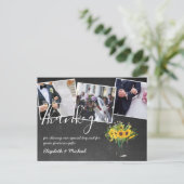 Trouwfoto-overlaytekst op krijtbord 'Dank je' Briefkaart (Staand voorkant)