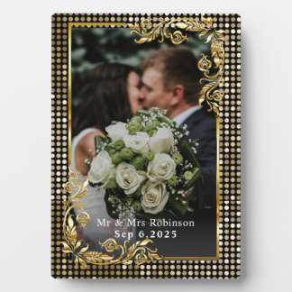 Trouwfoto Plaquette Heren en Dames Gouden Lijst Fotoplaat