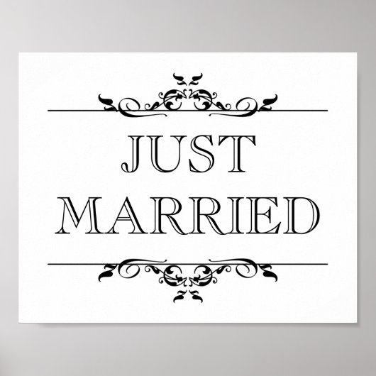Trouwfoto prop bord Just Married open scroll Poster (Voorkant)