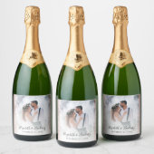 Trouwfoto Roze Goud Glitters Sparkling Wijnetiket (Flessen)