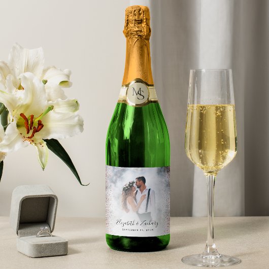 Trouwfoto Roze Goud Glitters Sparkling Wijnetiket
