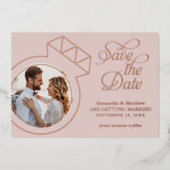 Trouwfoto 'Save The Date' in Blush Roze Folie Uitnodiging (Voorkant)