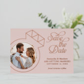 Trouwfoto 'Save The Date' in Blush Roze Folie Uitnodiging (Staand Voorkant)