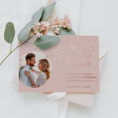Trouwfoto 'Save The Date' in Blush Roze Folie Uitnodiging