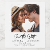 Trouwfoto Save the Date Minimalistisch Wijn Etiket (Enkel label)