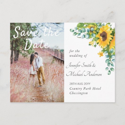 Trouwfoto Save the Date Zonnebloemen Bruiloft Briefkaart (Voorkant)