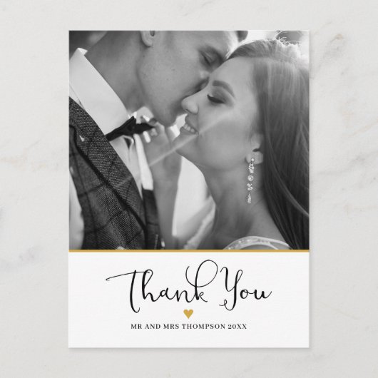 Trouwfoto Script Bedankt Gouden Hart Briefkaart (Voorkant)