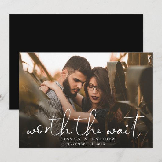 Trouwfoto-script met moderne overlay 'Waard de Wac Save The Date (Voorkant / Achterkant)