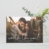 Trouwfoto-script 'Waard de Wachttijd' Modern Overl Save The Date (Staand voorkant)