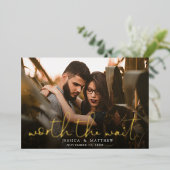 Trouwfoto Scriptie Bewaar de Datum waard de Wait Folie Uitnodiging (Staand Voorkant)