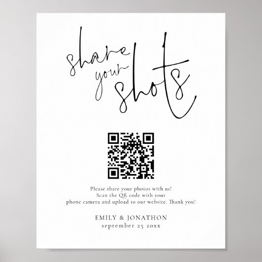 Trouwfoto Sign QR Code Deel Jullie Foto's Poster (Voorkant)