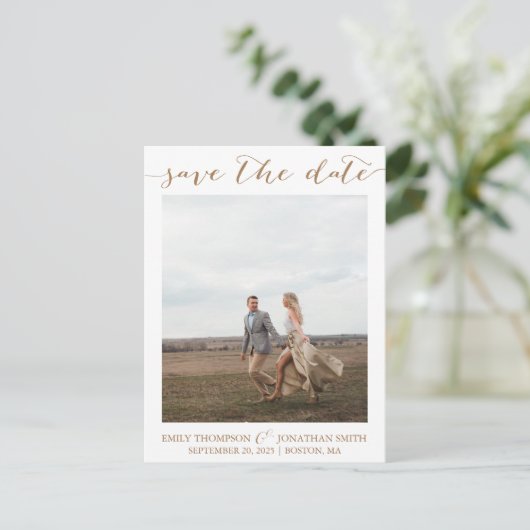 Trouwfoto Sla de datum Briefkaart in goud (Staand voorkant)