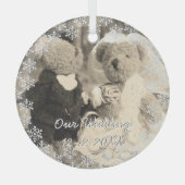 Trouwfoto Sneeuwvlok Lijst bruid & bruidegom Glas Ornament (Voorkant)