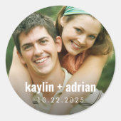 Trouwfoto-sticker voor bruiloftsgeschenken, enz. ronde sticker (Voorkant)