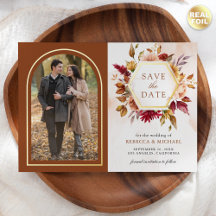 Trouwfoto Terracotta Bloem Save The Date Kaart