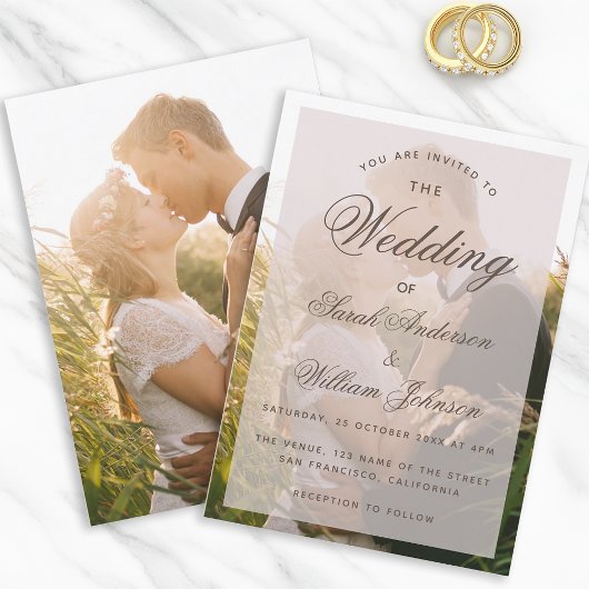 Trouwfoto Transparant Elegante Script Modern Kaart