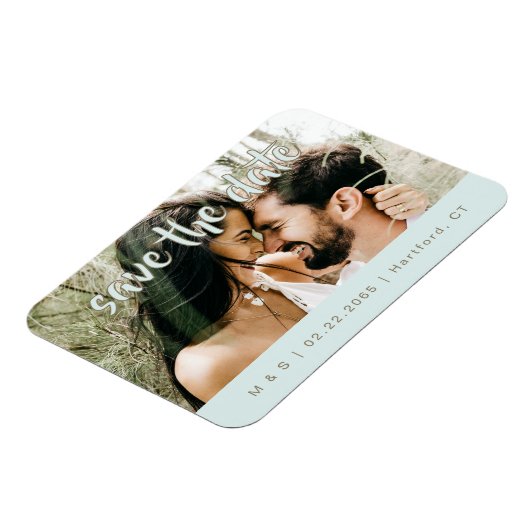 Trouwfoto Turquoise Save the Date Magneet (Linkerzijde)