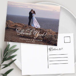 Trouwfoto Uitgebreide Dank Uw Elegante Calligrafie Briefkaart