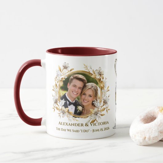 Trouwfoto-upload Persoonlijke mok, jubileum Mok (Met donut)