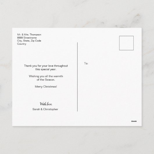 Trouwfoto Vrolijk en getrouwd Eerste Kerstmis Feestdagenkaart (Achterkant)