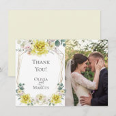 Trouwfoto | Waterverf Yellow Peony Flowers Bedankkaart (Voorkant / Achterkant)