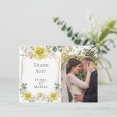 Trouwfoto | Waterverf Yellow Peony Flowers Bedankkaart (Staand voorkant)