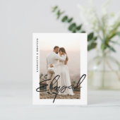 Trouwfoto Weggelopen Huwelijksviering Aankondigingskaart (Staand voorkant)