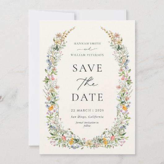 Trouwfoto wilde bloemen Save the Date kaart (Voorkant)