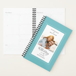 Trouwfoto witte elegante script aqua custom planner