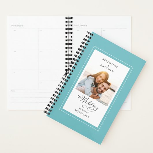 Trouwfoto witte elegante script aqua custom planner (Display)