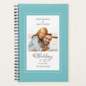 Trouwfoto witte elegante script aqua custom planner (Voorkant)