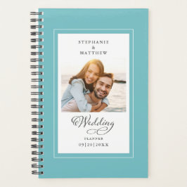 Trouwfoto witte elegante script aqua custom planner