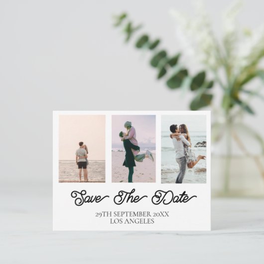 Trouwfoto zwart wit Bewaar de datum Feestdagenkaart (Staand voorkant)