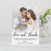 Trouwfoto Zwarte Script Liefde en Dankbaarheid Kaa Bedankkaart (Staand voorkant)