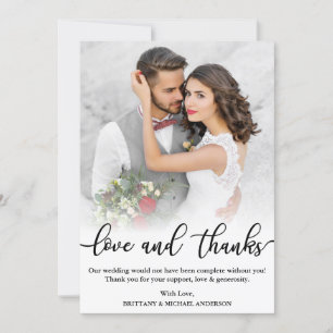 Trouwfoto Zwarte Script Liefde en Dankbaarheid Kaa Bedankkaart