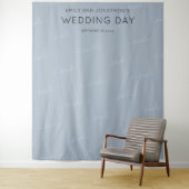 Trouwfotobooth-achtergrond typografie stoffig blau wandkleed (In situ)