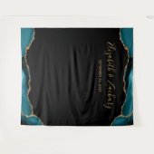 Trouwfotobooth 'Teal Gold Agate Border Dark' Wandkleed (Voorkant (horizontaal))