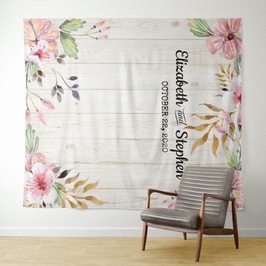 Trouwfotocabine Achtergrond Bloemen Roestig Hout Wandkleed (In Situ (horizontaal))