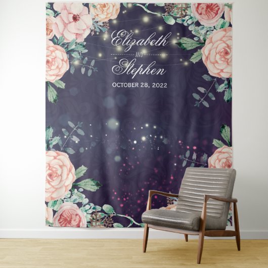 Trouwfotocabine Achtergrond Bloemig Paars Glitter Wandkleed (In situ)