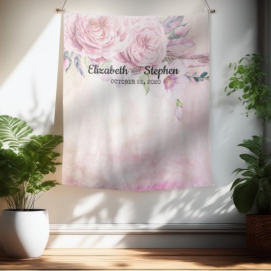 Trouwfotocabine Achtergrond Boho Bloemen Veren Wandkleed