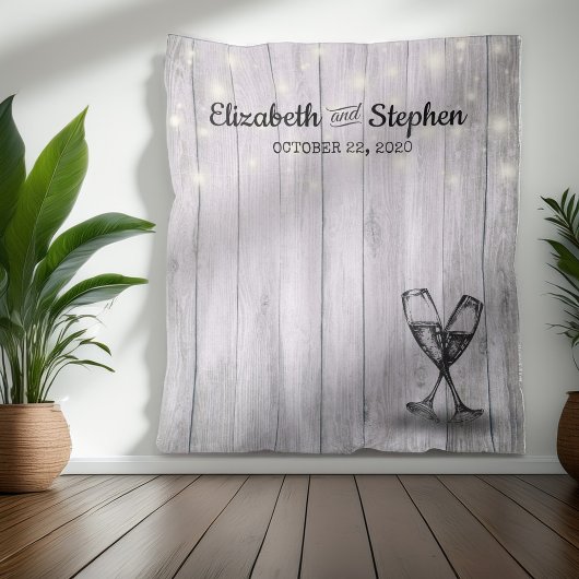 Trouwfotocabine Achtergrond Champagneglaasje Hout Wandkleed