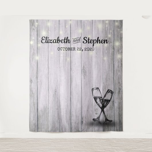 Trouwfotocabine Achtergrond Champagneglaasje Hout Wandkleed (Voorkant)