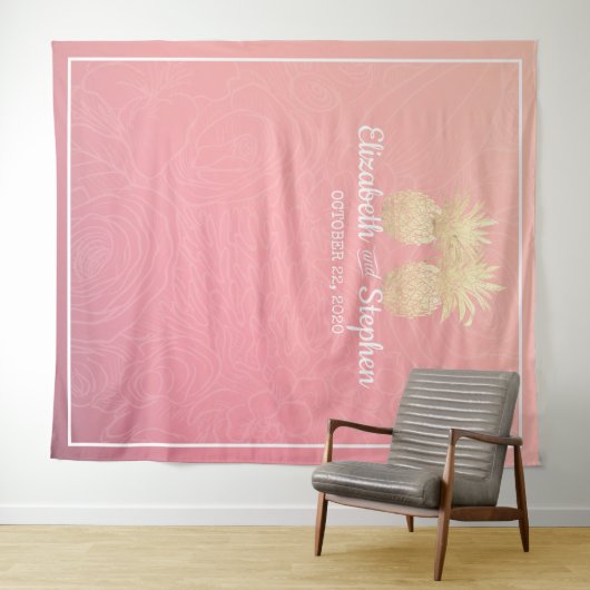 Trouwfotocabine Achtergrond Gouden Ananas Koppel Wandkleed (In Situ (horizontaal))