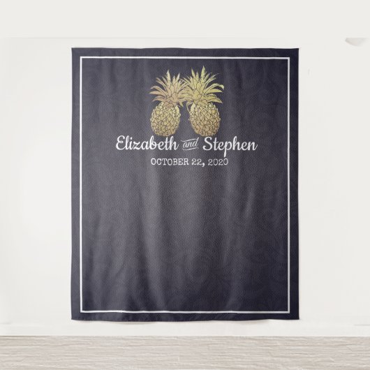 Trouwfotocabine Achtergrond Gouden Ananas Paar Wandkleed (Voorkant)