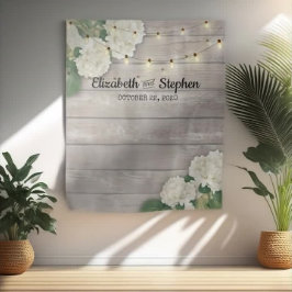 Trouwfotocabine achtergrond Hortensia lichten hout Wandkleed